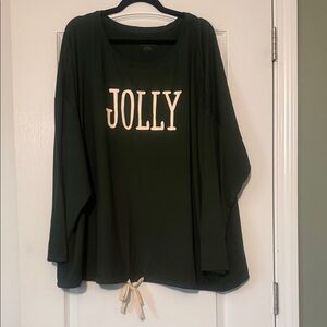 Anybody Graphic Loungewear Sleeve Top and Pants Dark Green with Cream Size 4X